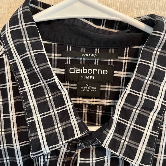 Mens Xl Slim Fit Claiborne Long Sleeved Button Up Shirt Black & White - Picture 5 of 6